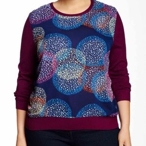 Burgundy maroon sweater with multi colored dots